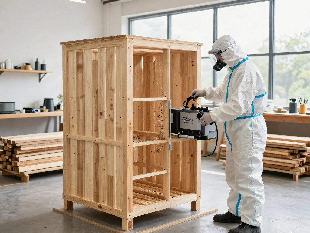 Traitement du bois avec Shashel® pour éliminer les insectes nuisibles dans un environnement sûr et moderne.