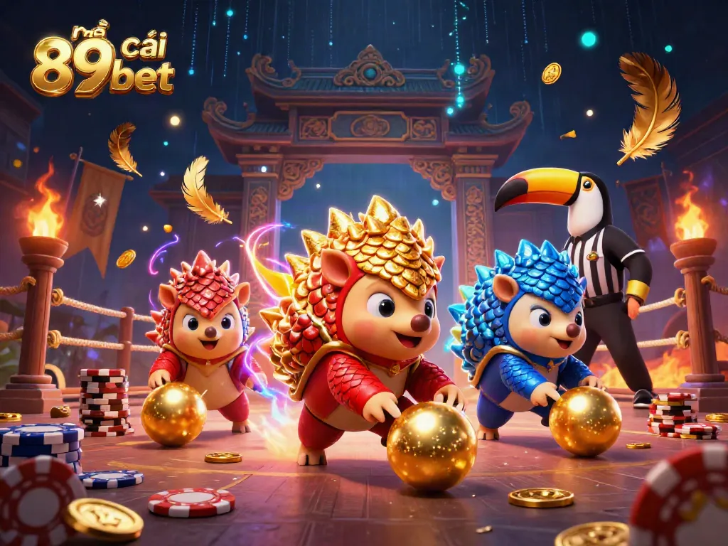 Two rival pangolins in armor bowling through poker chips at nhà cái 89bet, with a dynamic casino atmosphere.