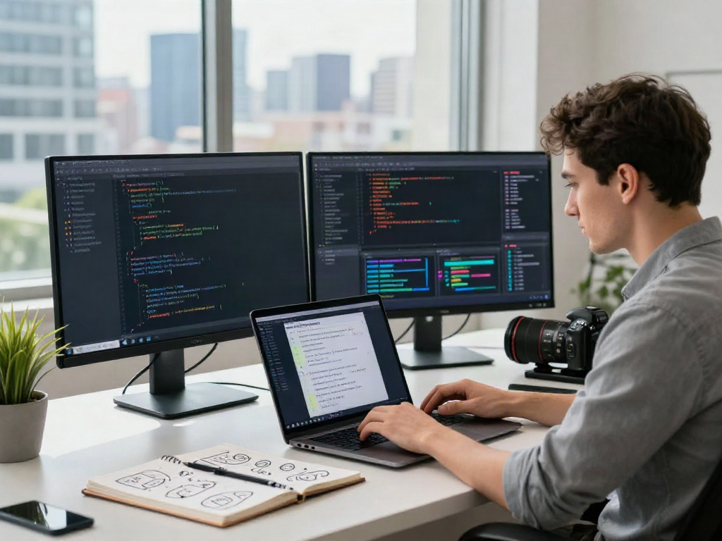 Dynamic workspace illustrating unfiltered AI chat interaction with modern tech.